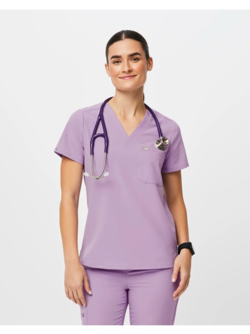 Figs Catarina One Pocket Scrub Top - Lavender Dew